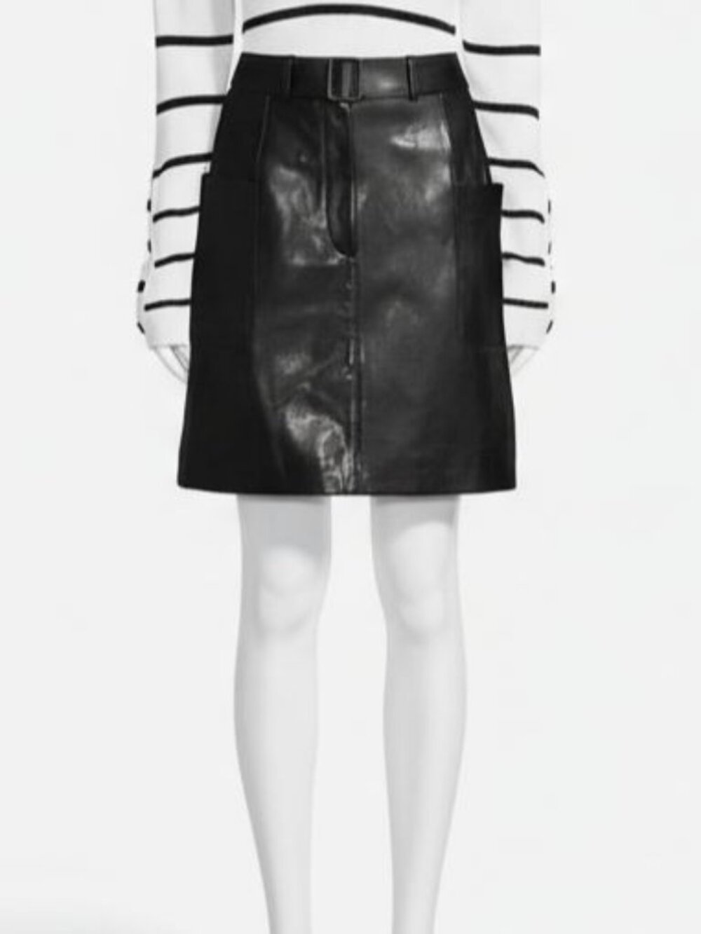 New Hugo Boss Womens' Black Semita Leather Utility skirt Size 0